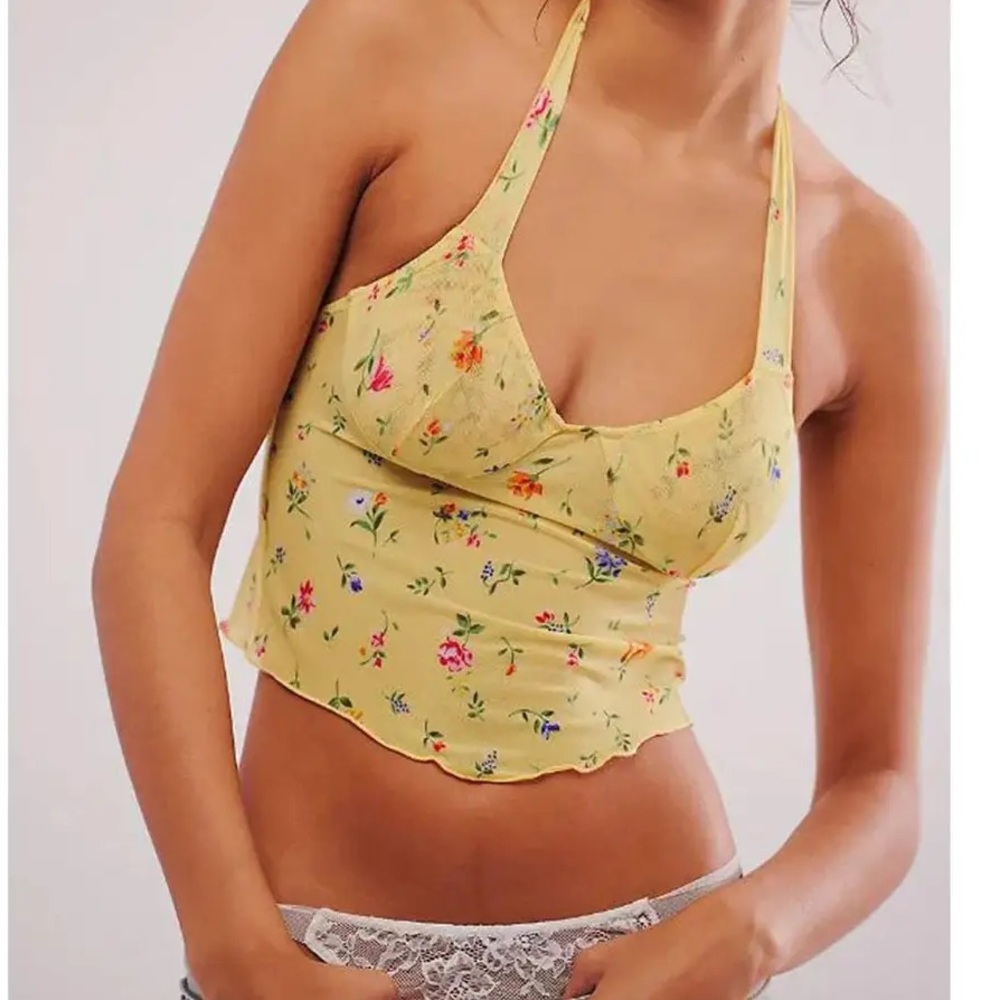 FREE PEOPLE ONLY HEARTS Floral Yellow Halter Top